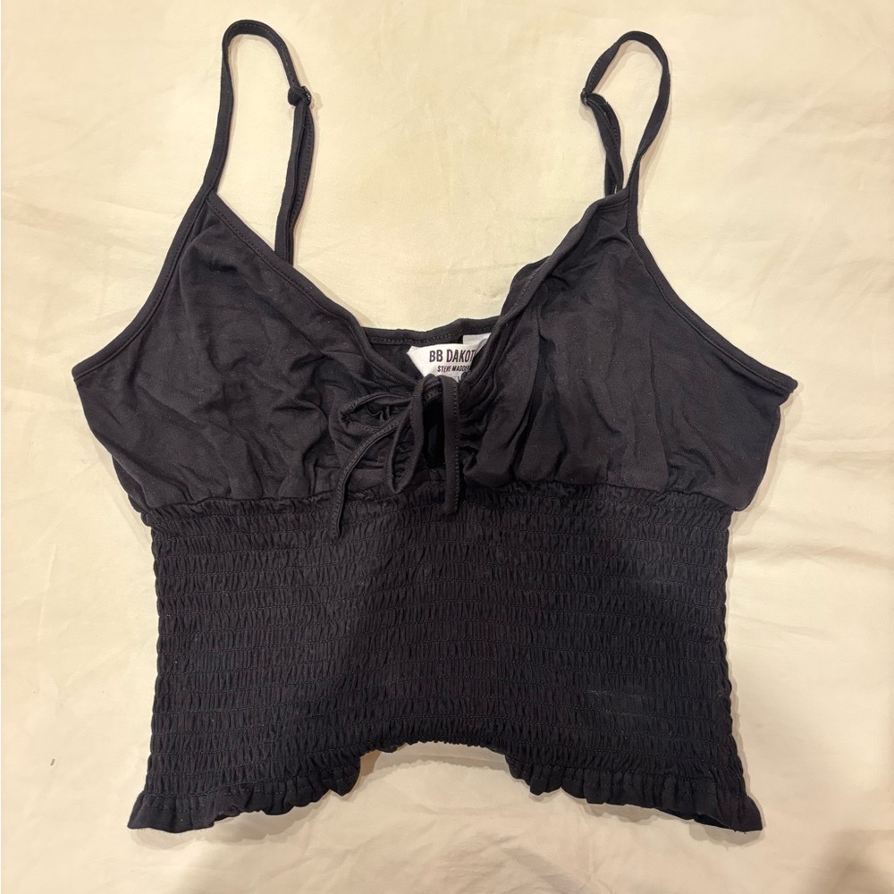 Steve Madden Black Smocked Tie Front Camisole